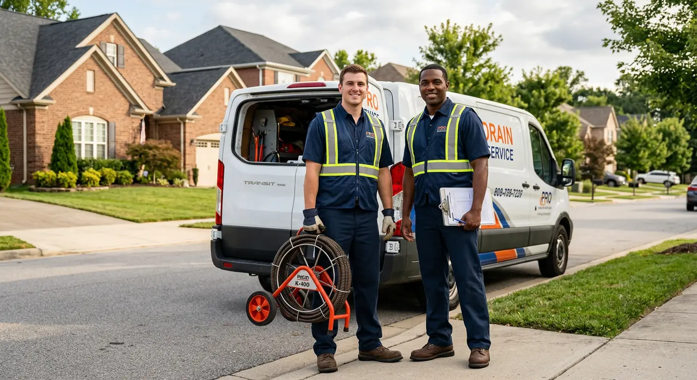 Sewer and drain service team with equipment ready for work in Tifton
